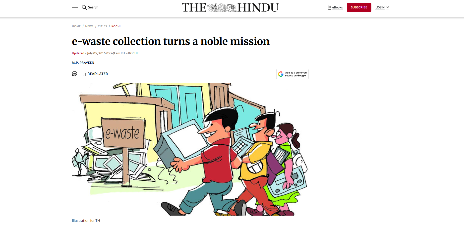 Piravom Municipality’s E-Waste Initiative Led by Sabu K. Jacob Turns Waste into Life-Saving Support